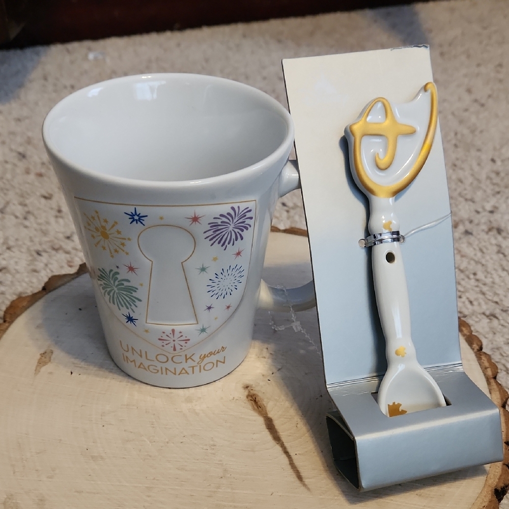 Disney Unlock Your Imagination Mug And "D" Design Spoon NEW